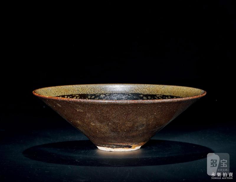 明 褐釉剪纸贴花福禄寿斗笠盏 - 图2